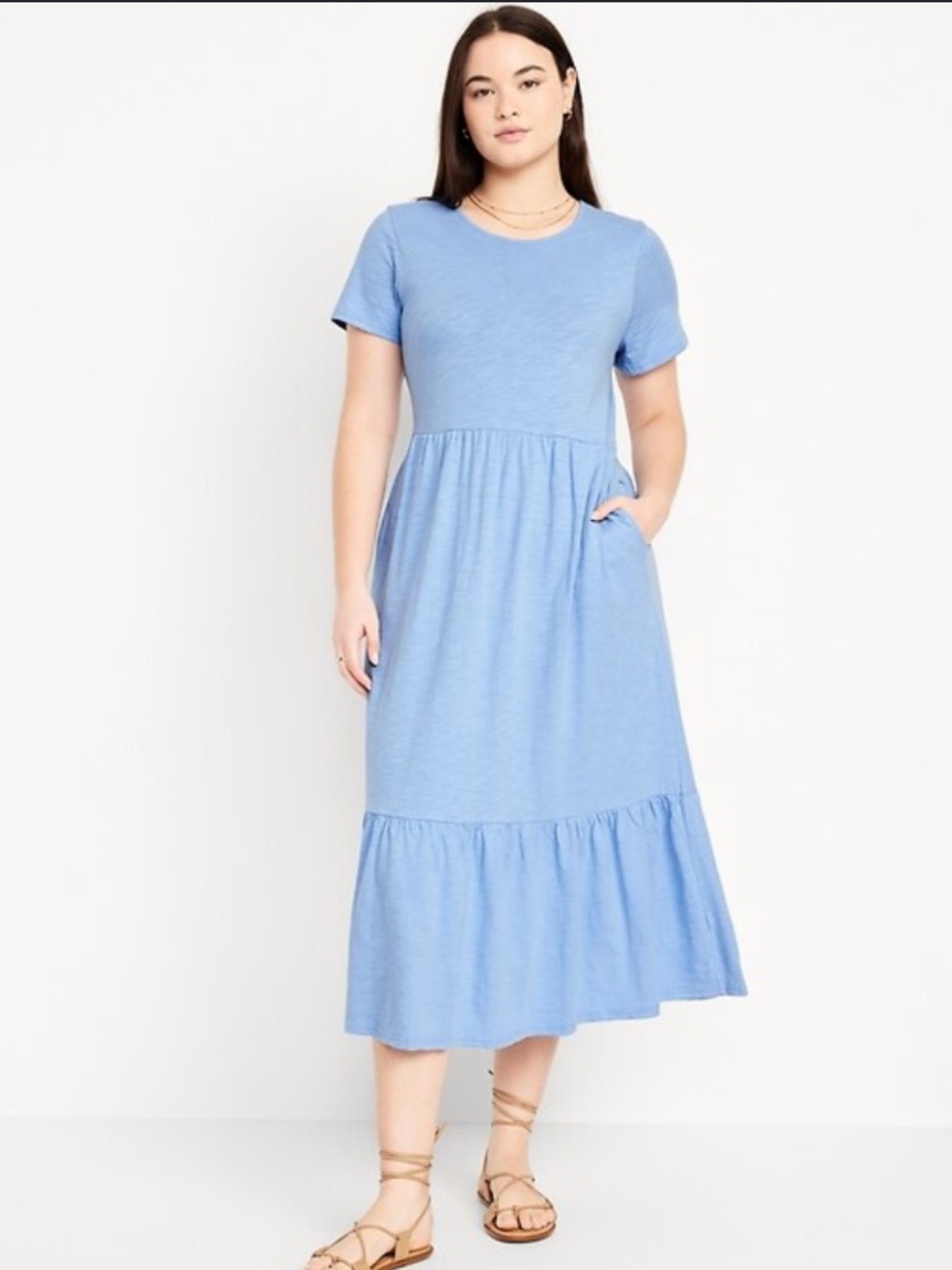 Old Navy Light Blue Cotton Midi Tiered Dress - Picture 2 of 7